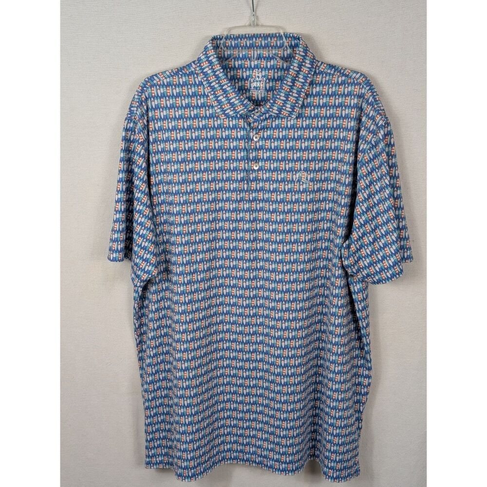 Rhoback The Stoke Surfboard Print Polo Shirt Blue Men's Size 2XL/XXL